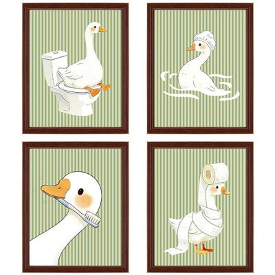 PRESSINART 4-Piece Funny Goose Bathroom Poster Set
