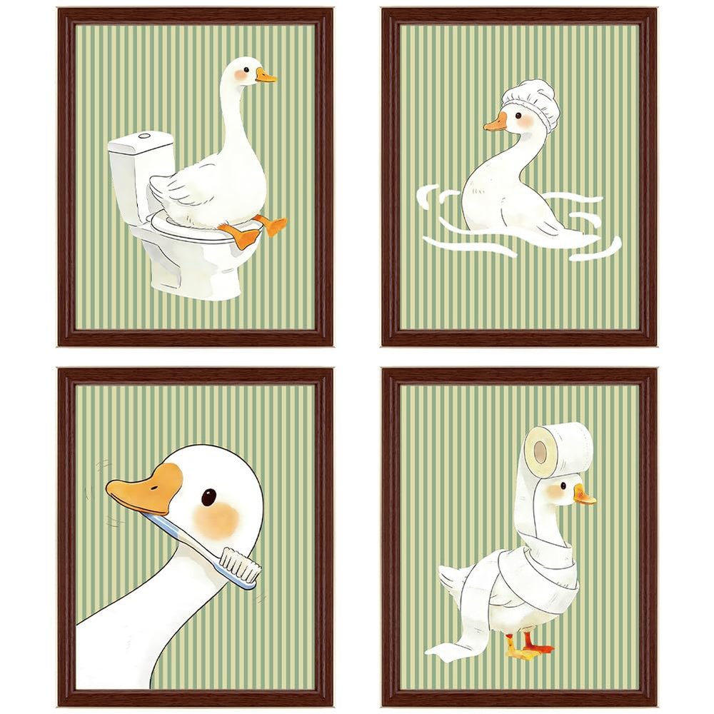 PRESSINART 4-Piece Funny Goose Bathroom Poster Set
