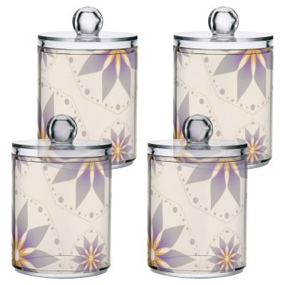 sanluoli Abstract Flower Purple and Gold Transparent Plastic Storage Organizer with Lid, 2-Pack