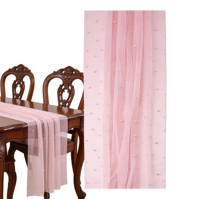 Long Table Runner | Transparent Kitchen Textiles, White Beaded Table Runner for Easter, Christmas, Thanksgiving, Engagements, Events
