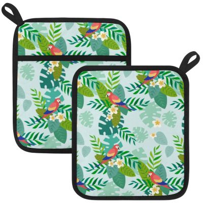 Parrot Palm Leaf Pattern Pot Holders, 2-Piece Set