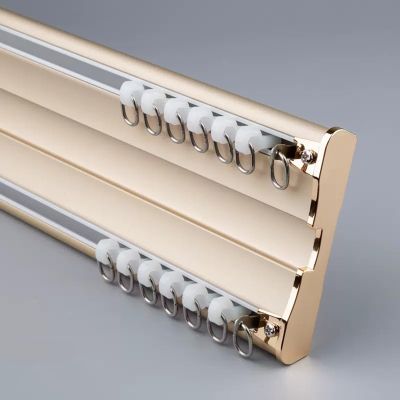 Elegant 2 m Gold Ceiling Curtain Track System, Complete Set with Accessories, Easy Installation, Ideal for Room Dividers, Double-Track Design