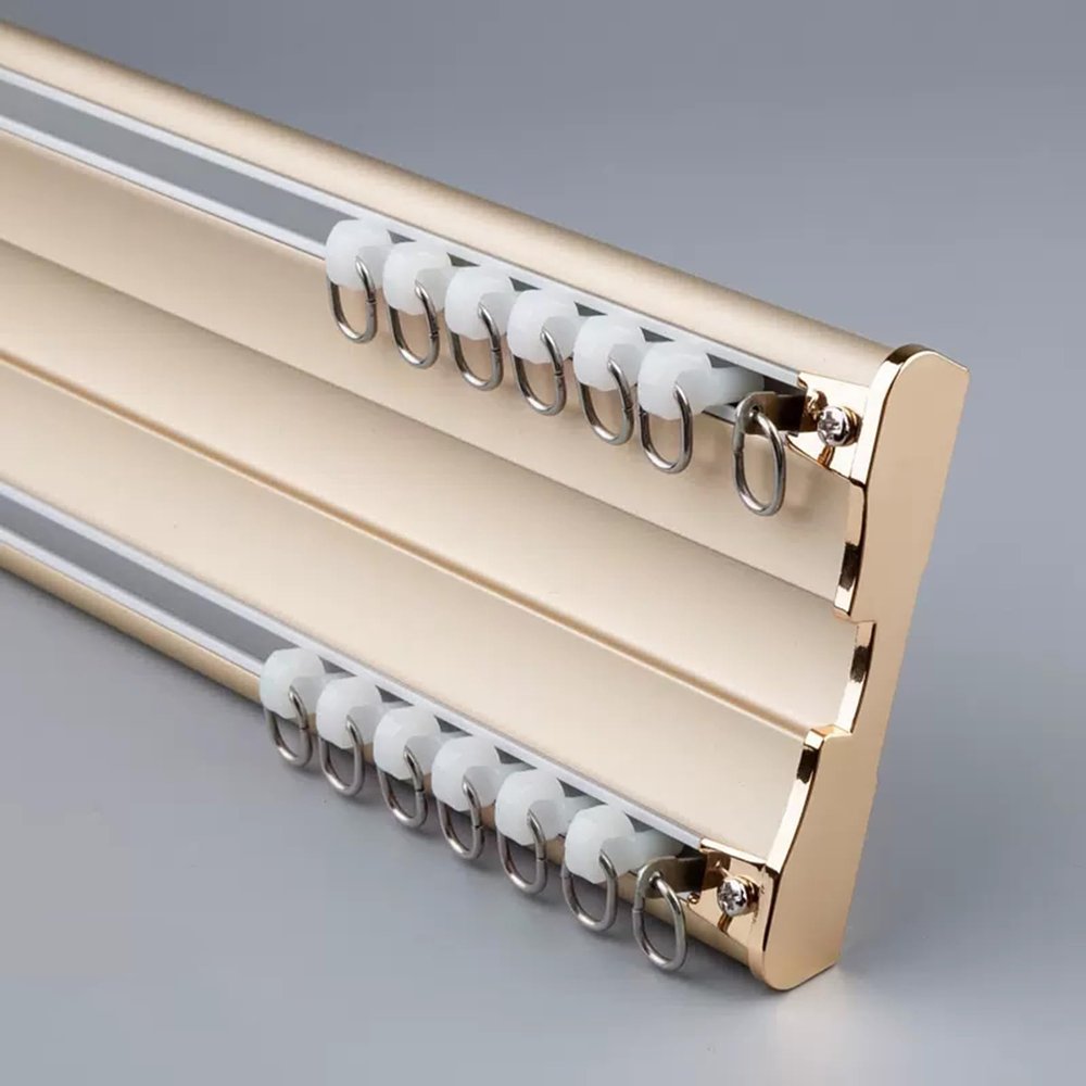 Elegant 2 m Gold Ceiling Curtain Track System, Complete Set with Accessories, Easy Installation, Ideal for Room Dividers, Double-Track Design