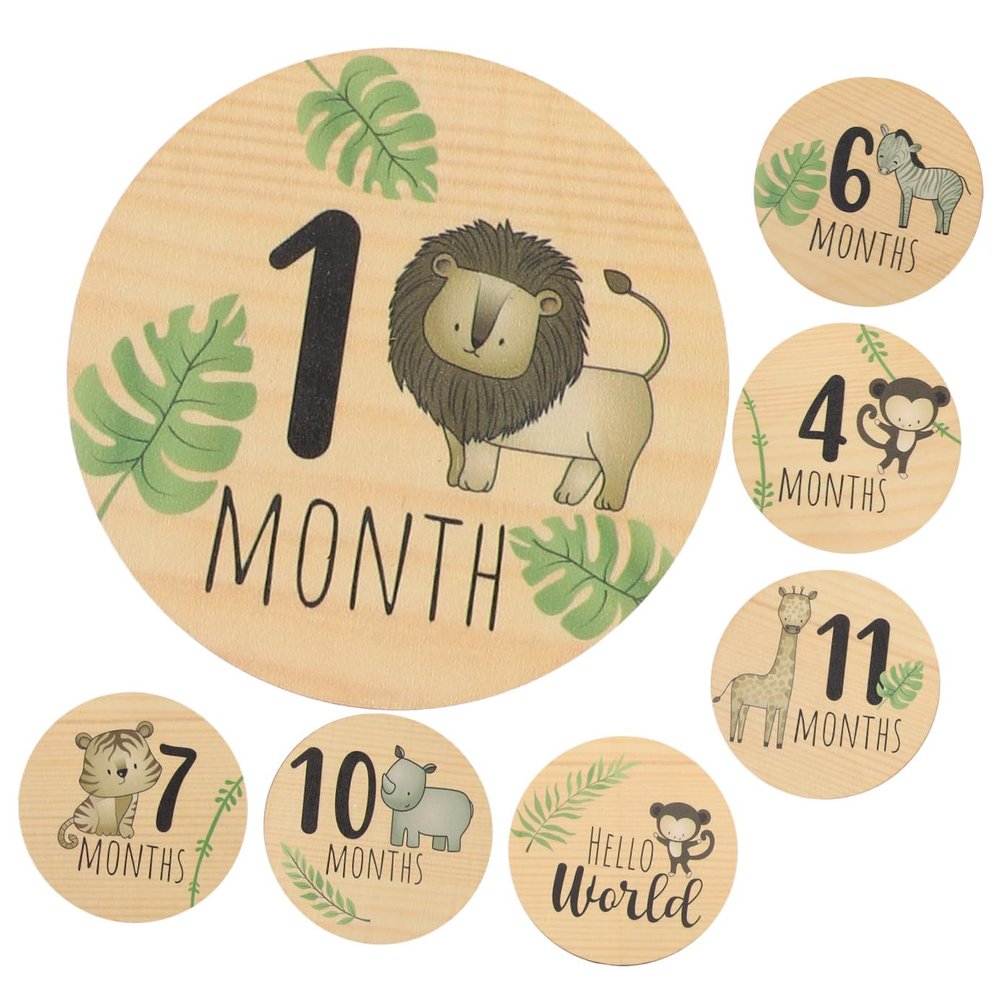 MAJORMENCH 7-Piece Baby Month Wooden Signs, Lightweight and Safe, Khaki, for Baby Photos and Baby Parties