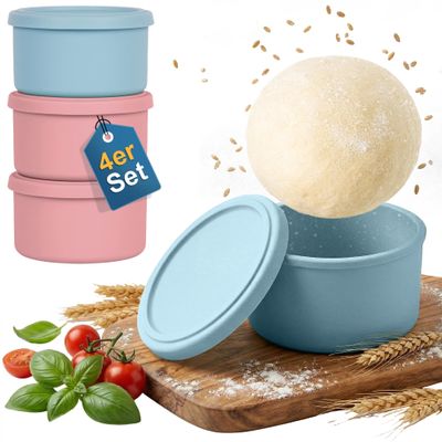 BoxedHome Pizza Dough Ball Box with Lid, BPA-Free Silicone, 4-Pack, 700 mL, Blue & Pink