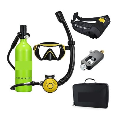 SEVEQIS Diving Tank, Snorkeling Underwater Rebreather, Portable Deep-Snorkeling Equipment (Black Head, Green Bottle)