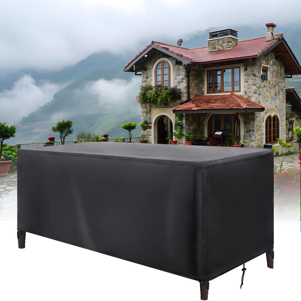 ZDLLDZ Waterproof Patio Furniture Cover 365 x 130 x 45 cm, 420D Oxford Fabric, Black/Silver