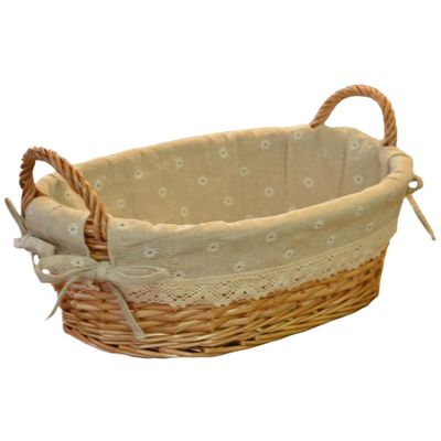 Oval Bread Proofing Basket with Handle, Rattan, Flower Liner, 9.8 x 5.9 x 3.2 in