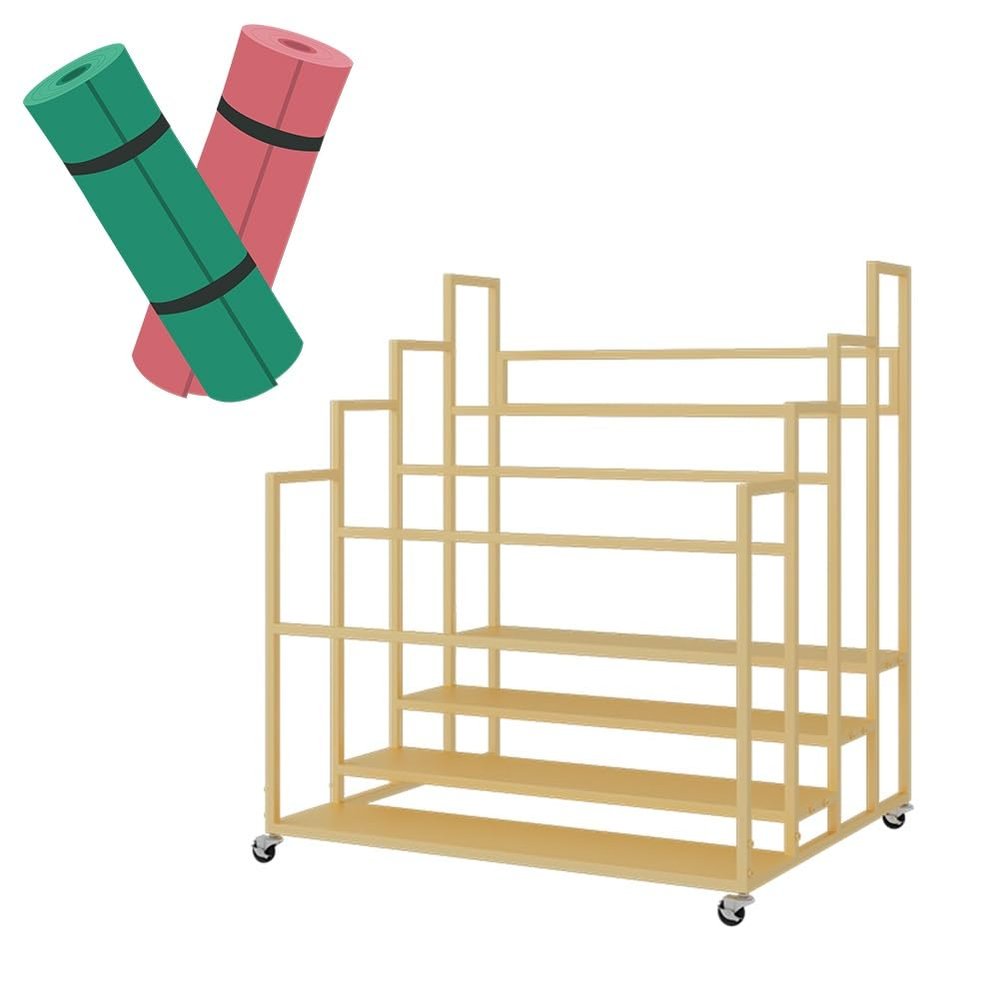 Lar Yoga Mat Holder Cart with Wheels, Space-Saving Storage Rack for Yoga Mats and Foam Rollers, Commercial Organizer for Gyms and Yoga Studios, Holds 30 Mats (D, 4 Tiers)
