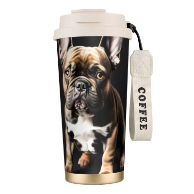 Long-Eared French Bulldog Stainless Steel Coffee Tumbler with Straw Lid