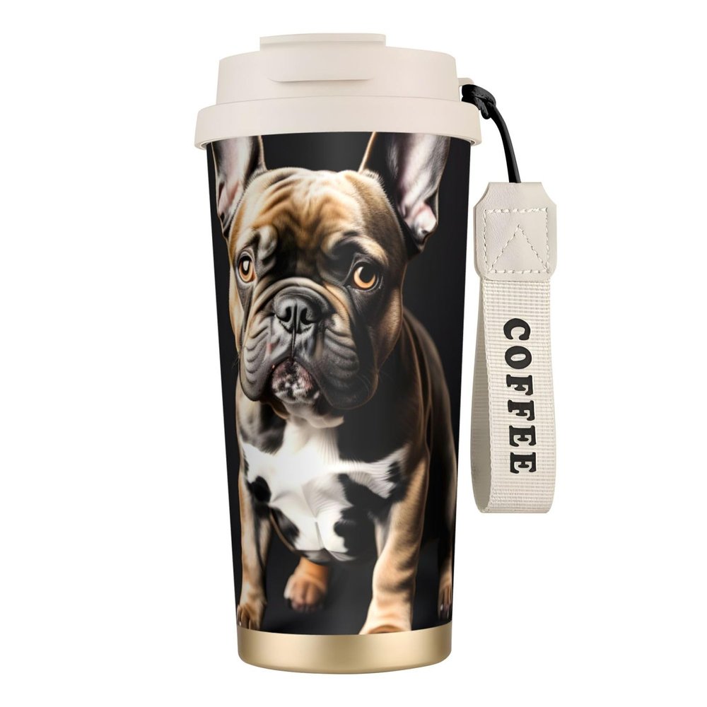 Long-Eared French Bulldog Stainless Steel Coffee Tumbler with Straw Lid