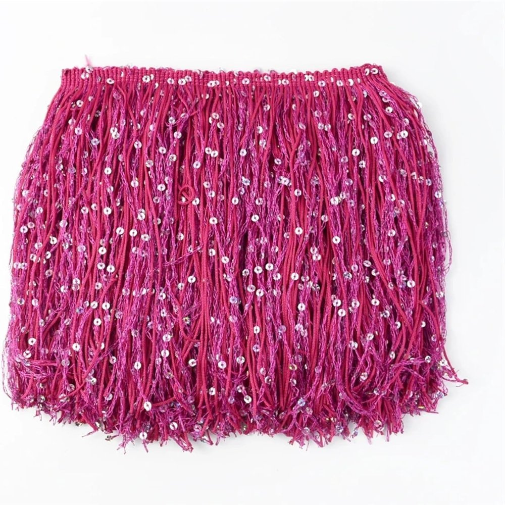 5 Meters of Sequin-Embellished Fringe Lace Trim for Latin Dance Skirts (Rose)