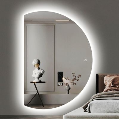 Aenmezen Modern Frameless Right Semicircle Bathroom Mirror with Touch Switch, Dimmable 3-Color Lighting, Anti-Fog, Shatter-Resistant, Wall-Mounted (43" x 28")