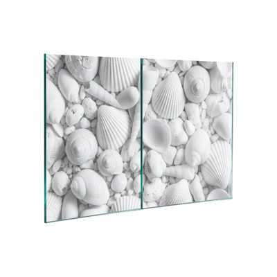 2-Piece Tempered Glass Cooktop Cover & Cutting Board, 40×52 + 45×52 cm, Alabaster Shells