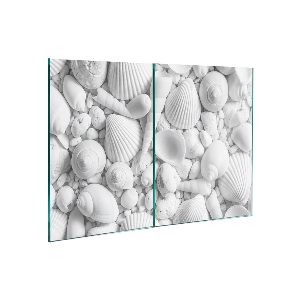 2-Piece Tempered Glass Cooktop Cover & Cutting Board, 40×52 + 45×52 cm, Alabaster Shells