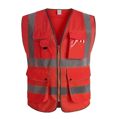 QCKNKMGG Reflective Safety Vest with Zipper Pockets, Multicolor, Multiple Sizes (Rosso, S)