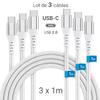 3-Pack USB-C to USB-C Cables, 1 m, Fast Charging, 60 W/3 A, Braided Nylon, Break-Resistant, White, USB-C 2.0, Compatible with iPhone 16/15, Samsung S24/S23, iPad Pro, MacBook, Pixel, PS5 view 2