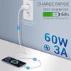 3-Pack USB-C to USB-C Cables, 1 m, Fast Charging, 60 W/3 A, Braided Nylon, Break-Resistant, White, USB-C 2.0, Compatible with iPhone 16/15, Samsung S24/S23, iPad Pro, MacBook, Pixel, PS5 view 3