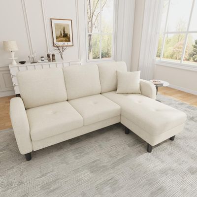 Luscriate L-Shaped Chenille Sectional Sleeper Sofa with Chaise, 3-Seater, Light Beige