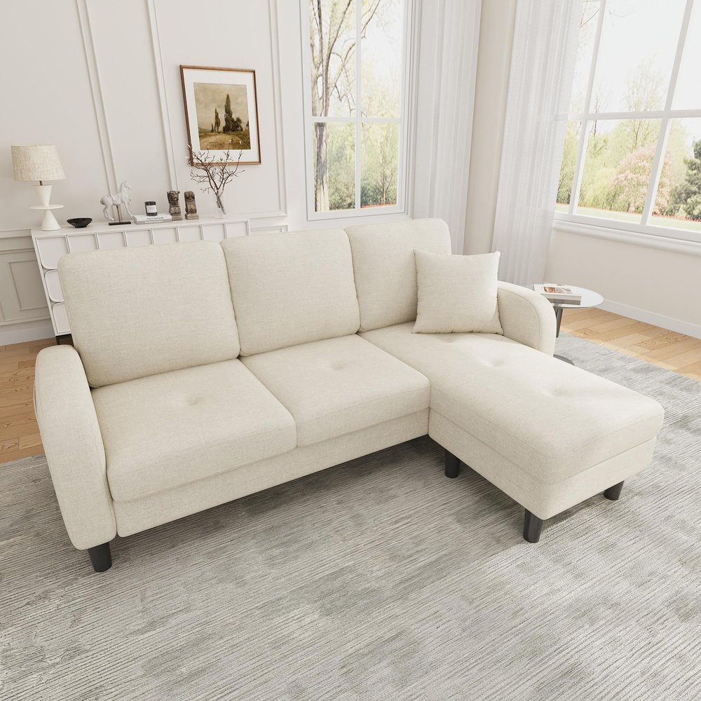 Luscriate L-Shaped Chenille Sectional Sleeper Sofa with Chaise, 3-Seater, Light Beige