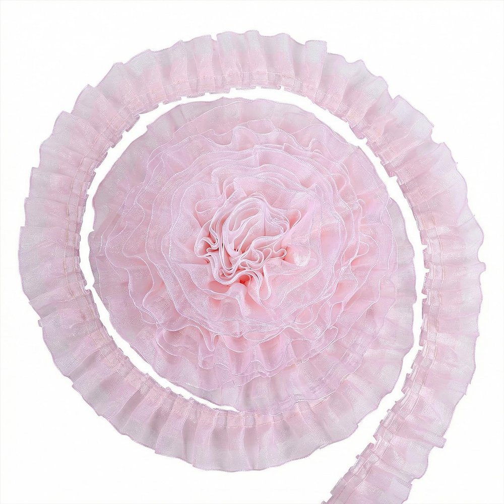 10 Yards Pink Ruffled Lace Trim 4cm