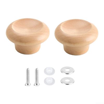 Natural Wood Pot Lid Knob with Stainless Steel Base (2 Pack)
