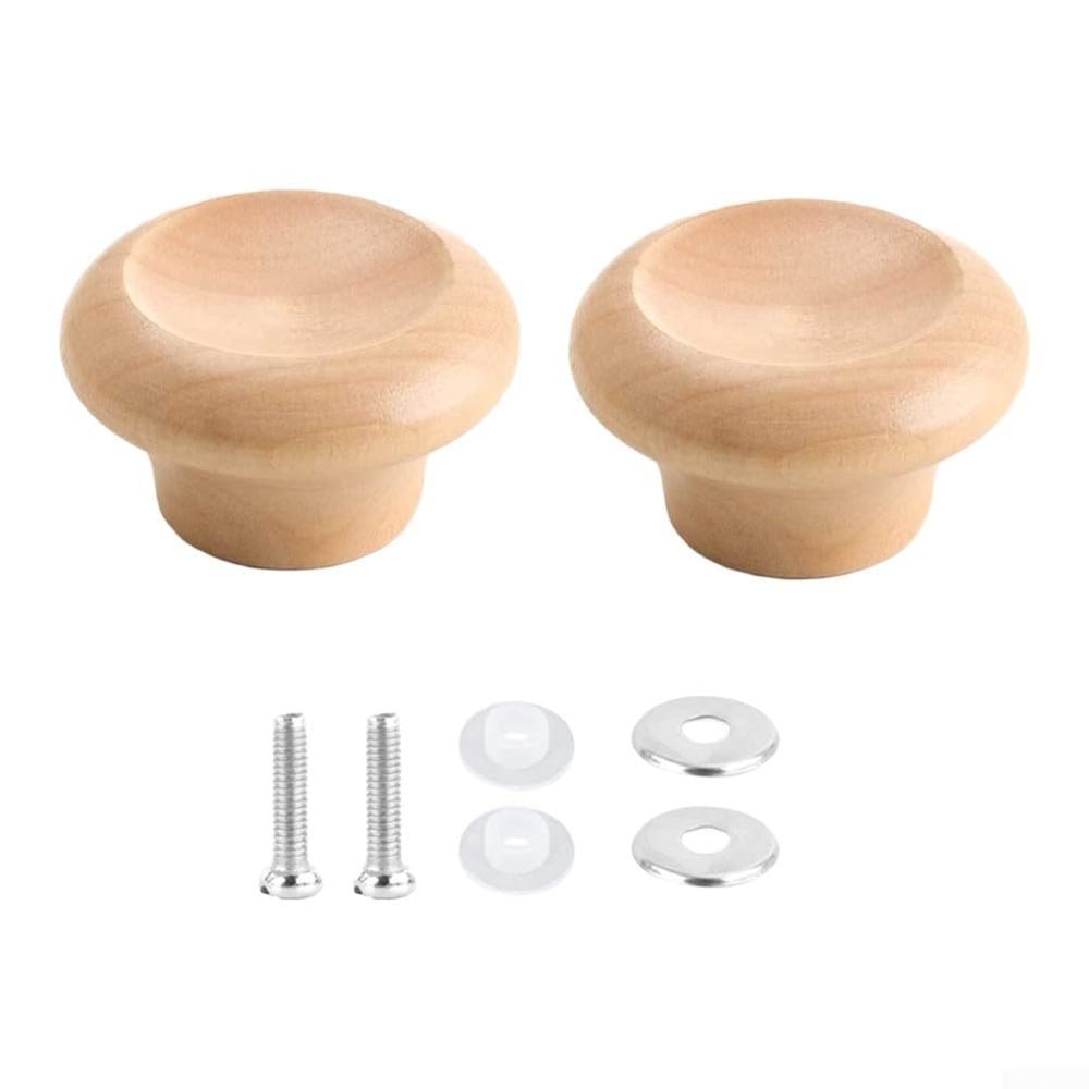 Natural Wood Pot Lid Knob with Stainless Steel Base (2 Pack)