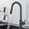GYEQXKT Kitchen Faucet with Matte Black Touch Sensor, Pull-Out Smart Mixer Tap with Two Water Modes, Rotating Hot and Cold Water Faucet, Elegant Black and Gold Design for Modern Kitchens view 2