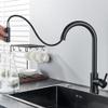 GYEQXKT Kitchen Faucet with Matte Black Touch Sensor, Pull-Out Smart Mixer Tap with Two Water Modes, Rotating Hot and Cold Water Faucet, Elegant Black and Gold Design for Modern Kitchens view 3
