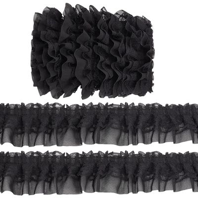 GORGECRAFT 5m x 50mm Double Layer Chiffon Lace Trim - Black