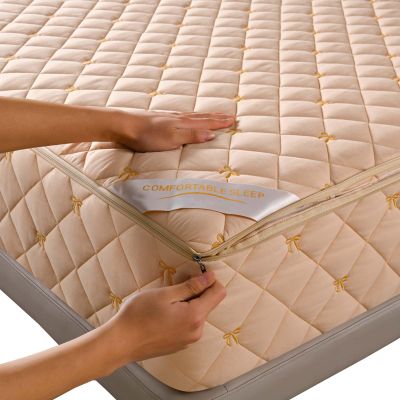 Quilted Zippered Mattress Protector, Adjustable, Washable, Camel, 150 x 190 + 14 cm