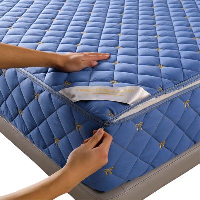 Zippered Mattress Protector and Encasement, Gray, Soft, Quilted, Washable, Adjustable, 90 x 190/200 cm, 80 x 190 + 20 cm, Blue A