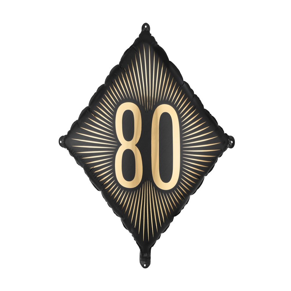 Foil Balloon 46x46cm Number 80 - Black Gold - Helium or Air Balloon - Birthday Anniversary Decoration