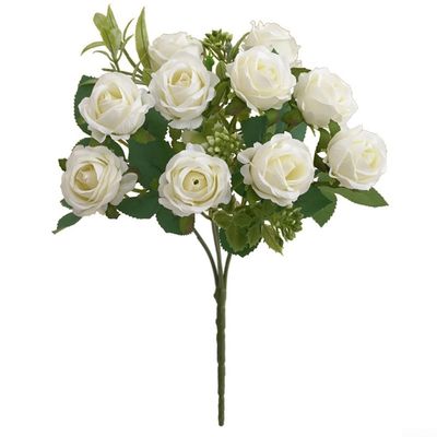 Artificial Rose Bouquet, 10 Small Silk Flowers, Realistic Blooms for Weddings, Home, Desktop Vase, Photography Props, Table Decoration (White)