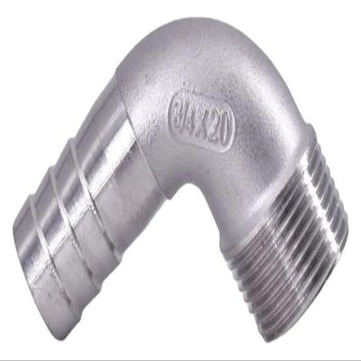 90° Stainless Steel Elbow Connector, BSPT Male to Hose Barb