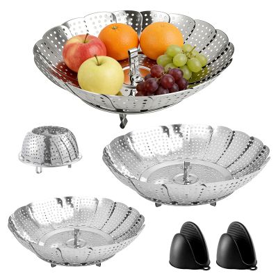 3-Piece Foldable Stainless Steel Steamer Insert Set