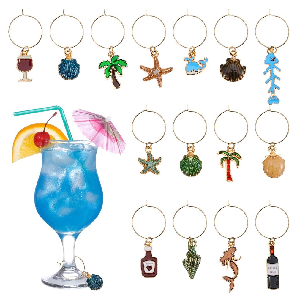 15-Piece Ocean Theme Wine Glass Charms Set