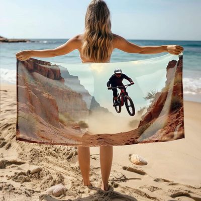 DRPZ Bathroom Essentials Mountain Biker Soaring Over Rocky Terrain Bath Towel, Microfiber Hair Towel, Yoga Towel