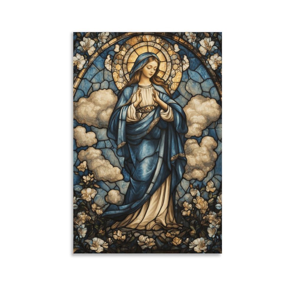 Benoumoney Stained Glass Virgin Mary-1 Canvas Art
