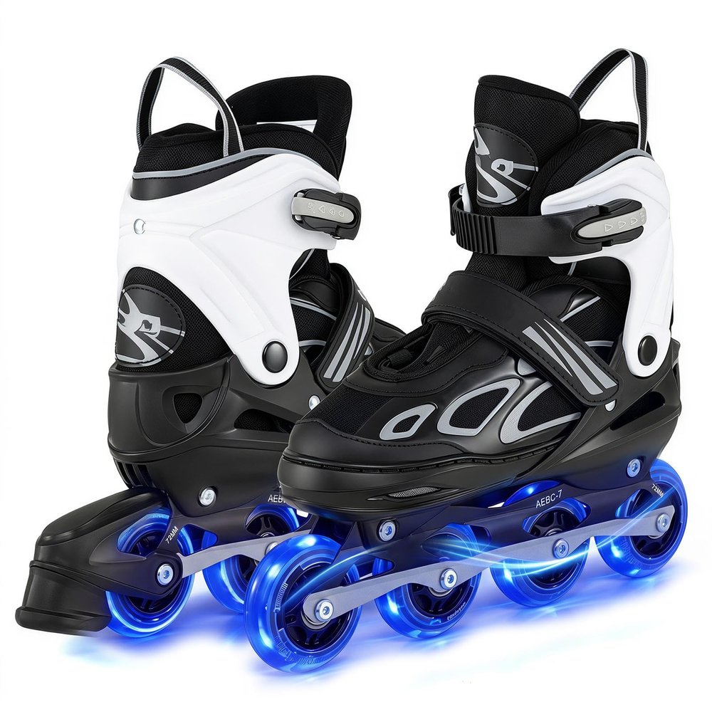 HOMASIS Adjustable Inline Skates with Light-Up Wheels, ABEC-7, Black, L (EU 37–41)