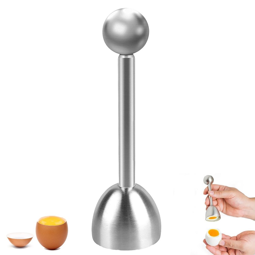 lvvhuan Egg Shell Cracker, Egg Opener, Egg Peeler, Stainless Steel for Soft and Hard Boiled Eggs or Raw Eggs (Silver)