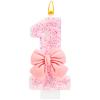 Birthday Candle 1 Pink Glitter Bow view 1
