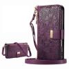 xinyunew Phone Case for vivo Y17S, Purple Leather Wallet Flip Case with Zipper, Card Slots, Stand, Strap and Floral Embossing view 1