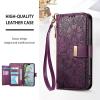 xinyunew Phone Case for vivo Y17S, Purple Leather Wallet Flip Case with Zipper, Card Slots, Stand, Strap and Floral Embossing view 2