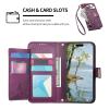 xinyunew Phone Case for vivo Y17S, Purple Leather Wallet Flip Case with Zipper, Card Slots, Stand, Strap and Floral Embossing view 3