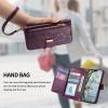 xinyunew Phone Case for vivo Y17S, Purple Leather Wallet Flip Case with Zipper, Card Slots, Stand, Strap and Floral Embossing view 4