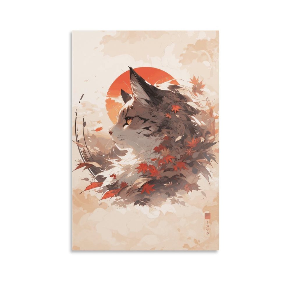 Benoumoney Autumn Leaves Cat Art Print