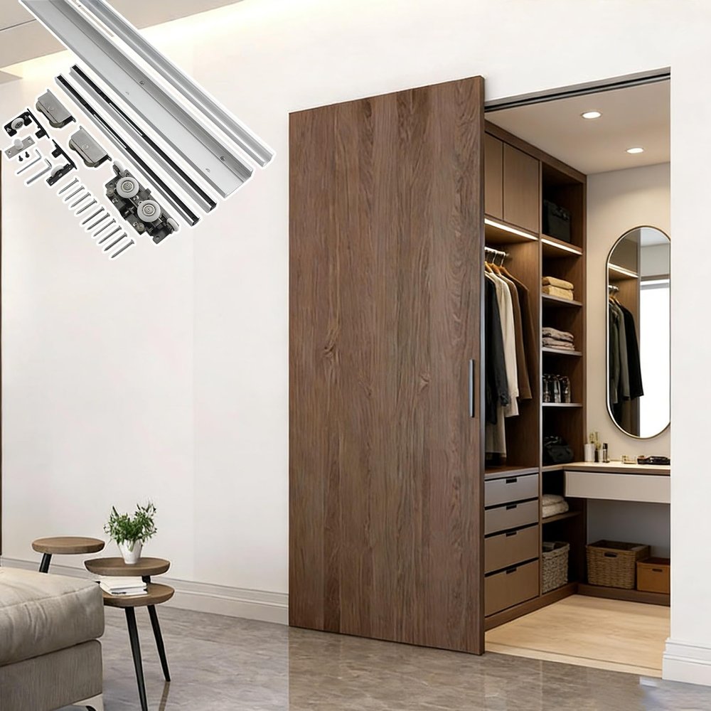 Concealed Sliding Door Hardware Kit with Soft-Close Mechanism