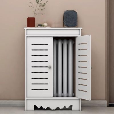 Wood Radiator Cover with Storage Shelf and 2 Doors
