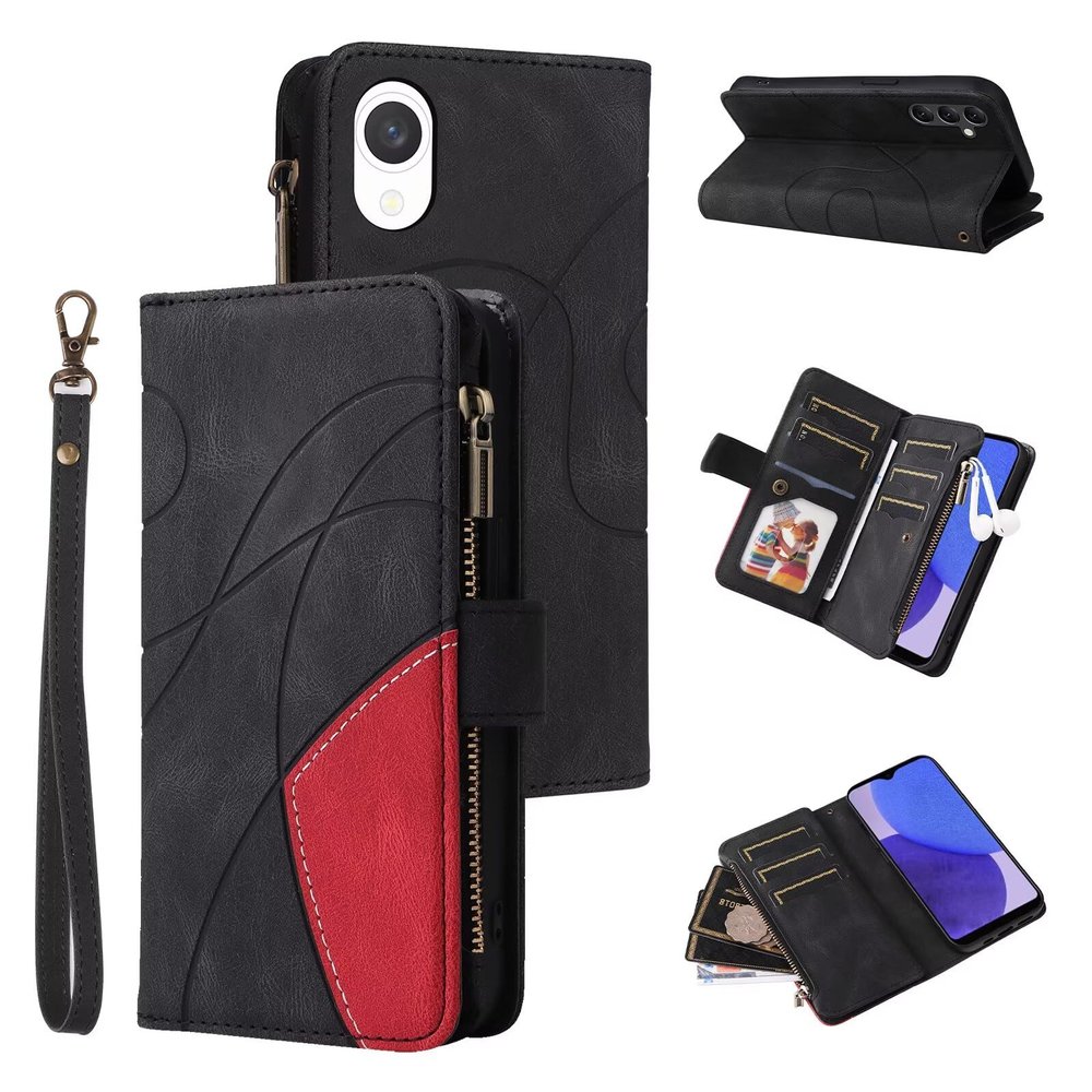 SLWYF Flip Case for Samsung Galaxy A23E/A23S, 9 Card Slots, Stand Function, Retro PU Leather Wallet Case with Zipper and Magnetic Closure - Black